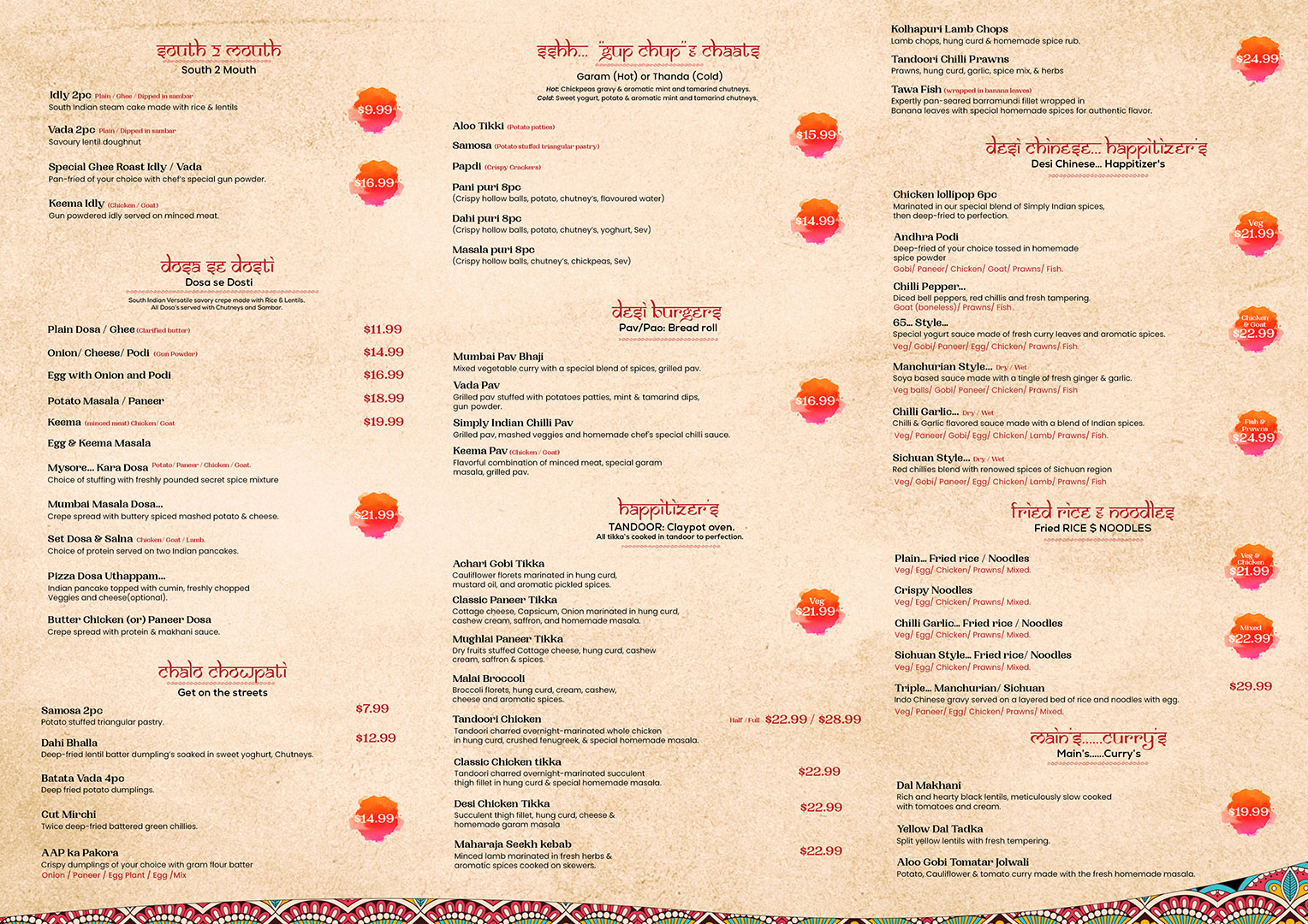 Simply Indian menu — page 1